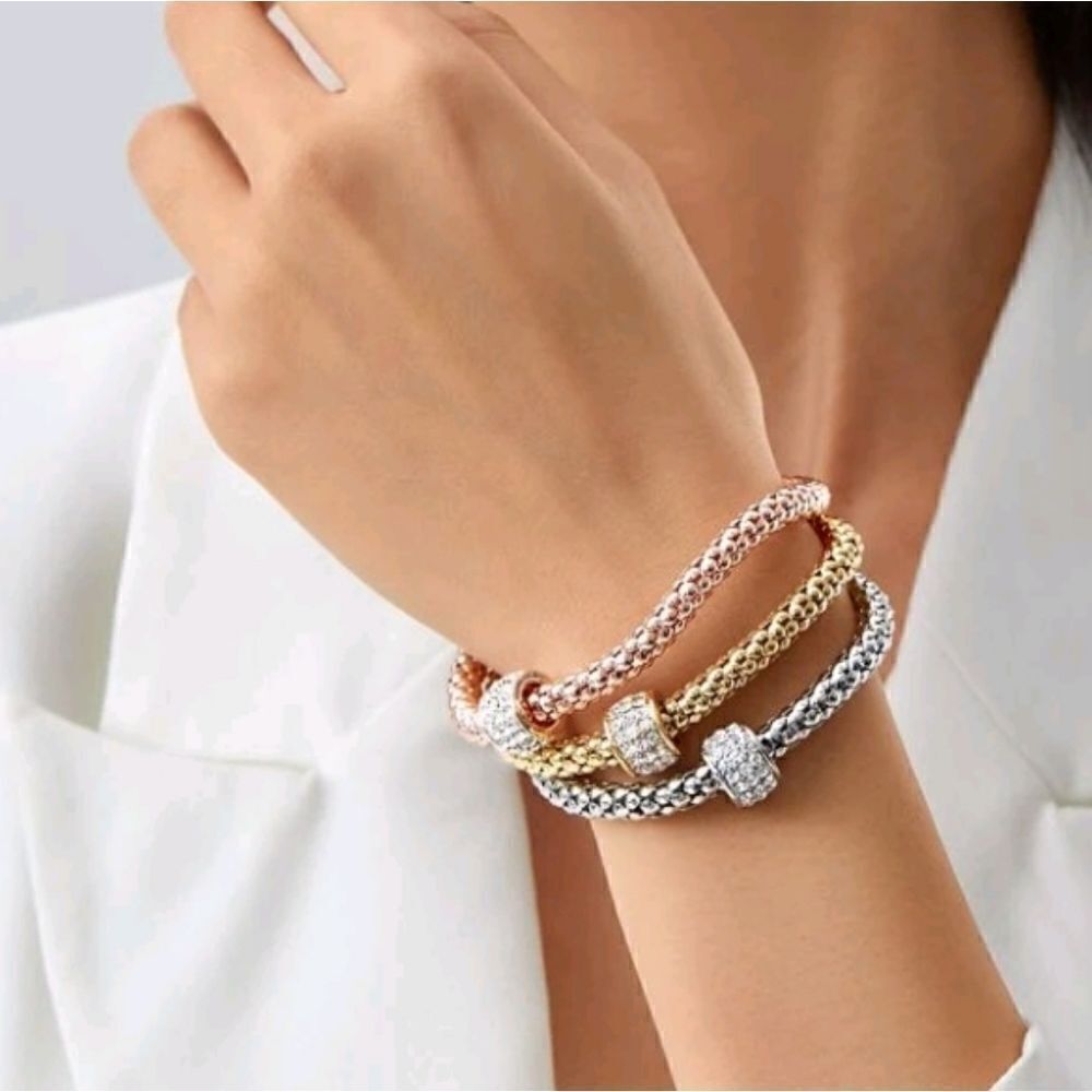 3pc Ring Charm Popcorn Chain Bracelet Set
